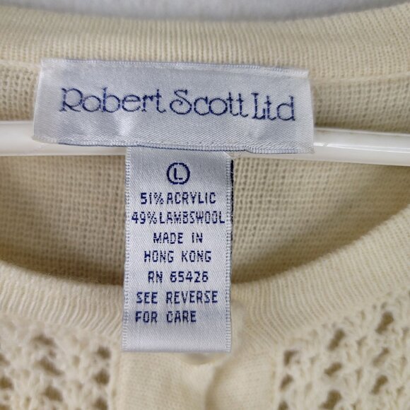 Robert Scott Seed Pearl Beaded Crochet Cardigan Large Ivory Lambswool Acrylic - Picture 2 of 10